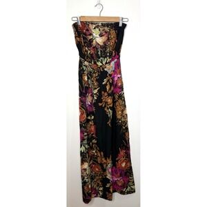 Vintage Y2k Xhilaration Dress Small‎ Strapless Maxi Dark Floral Moody Fairy Goth